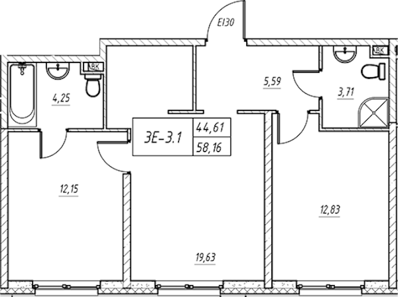 2-комнатная квартира 58.52 м², 6/14 эт., Комплекс апартаментов «Zoom на Неве»